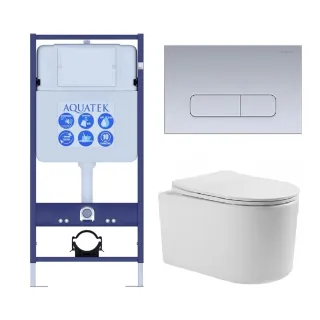 Комплект SET AQUATEK МИЯ-014 3в1 унитаз с инсталляцией кнопкой и сиденьем микролифт