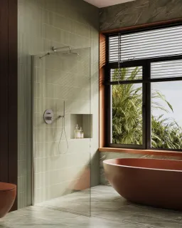 Душевая перегородка в профиле by Deonria P-195-79-8-T-HM 79см хром матовый/прозрачный