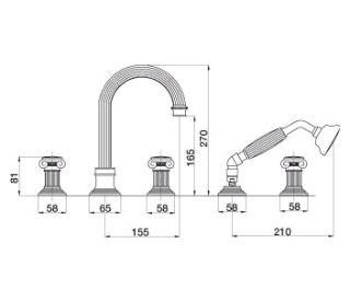 Смеситель на борт ванны с выдвижным душем и переключателем Cezares APHRODITE-BVD-01-Sw