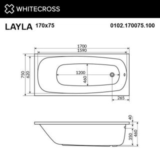 Гидромассажная ванна WHITECROSS Layla 0102.170075.100.ULTRANANO.CR 170x75 см Ultra Nano хром