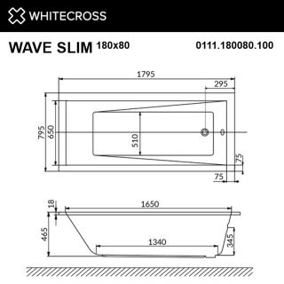 Гидромассажная ванна WHITECROSS Wave Slim 0111.180080.100.SMARTNANO.GL 180x80 см Smart Nano золото