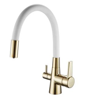 Смеситель для кухни Shevanik S668E с подключением фильтра золото/белый