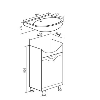 Тумба под раковину Runo  (под умывальник Уют 50) Фортуна 50 (00000001135)