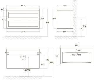 Подвесная тумба под раковину Art&Max Platino 100см чёрный матовый AM-Platino-1000-2C-SO-NM