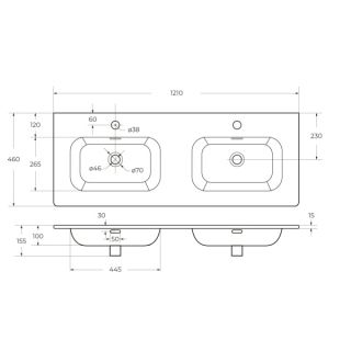 Раковина керамическая с двумя чашами CEZARES 120 см, CZR-8073-120-2 белый