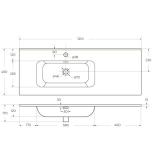 Раковина керамическая чаша слева CEZARES 120 см, CZR-8095-120-L белый
