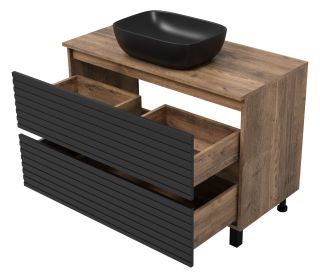 Напольная тумба под раковину Brevita Dakota DAK-07100-19/02-2Я 100см дуб Галифакс олово/чёрный