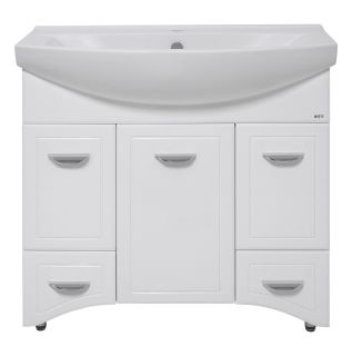 Напольная тумба под раковину Misty Дрея 85см с бельевой корзиной белый