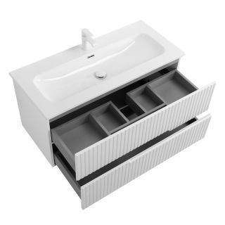 База под раковину Cezares подвесная с двумя выкатными ящиками, Ясень Белый Софт, 1000x457x500, DUET-N-1000-2C-SO-FBS-P