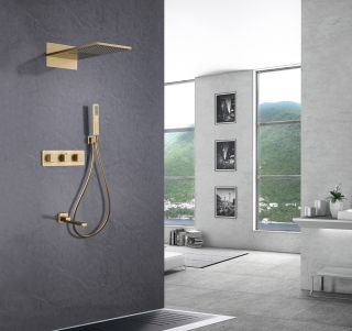 Душевая система ABBER Daheim AF8253G с термостатом золото матовое