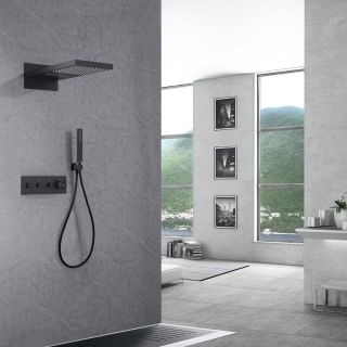 Душевая система ABBER Rund AF8752B с термостатом чёрный матовый