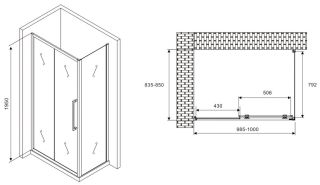Душевой уголок ABBER Schwarzer Diamant AG30100MH-S85M 100x85см хром