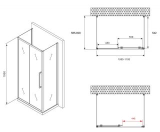 Душевой уголок ABBER Schwarzer Diamant AG30110H-S60-S60 110x60см хром