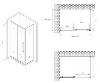 Душевой уголок ABBER Schwarzer Diamant AG30150BMH-S80BM 150x80см чёрный