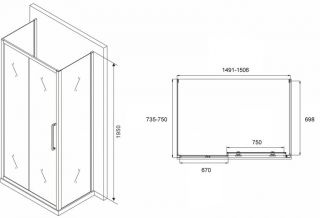 Душевой уголок ABBER Schwarzer Diamant AG30150H-S75-S75 150x75см хром