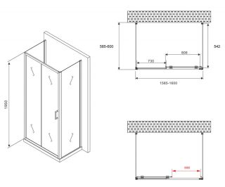 Душевой уголок ABBER Schwarzer Diamant AG30160B-S60B-S60B 160x60см чёрный