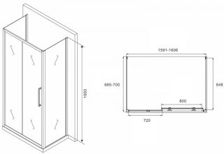 Душевой уголок ABBER Schwarzer Diamant AG30160MH-S70M-S70M 160x70см хром