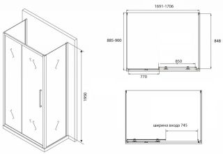 Душевой уголок ABBER Schwarzer Diamant 170x90см AG30170BH-S90B-S90B