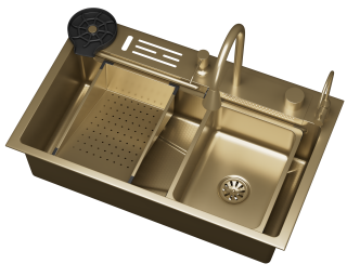 Кухонная мойка многофункц. DQ нерж.сталь матовое золото в комплекте со смесителем и аксессуарами (DKS754607)