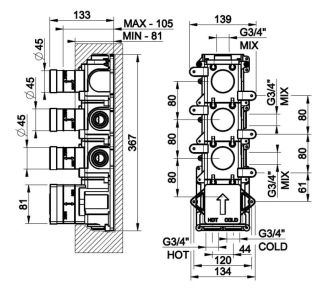 Скрытая часть для термостата высокой производительности Gessi 43105.031