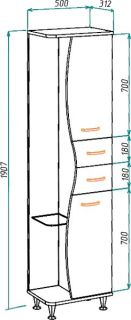 Пенал Bellezza Рио 50см правый красный/черный 00000000418