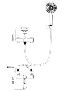 Смеситель для ванны с душем Wonzon & Woghand Tor WW-88037073-MB чёрный матовый
