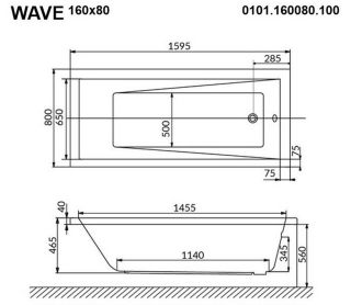 Гидромассажная ванна Whitecross Wave 0101.160080.100.RELAX.CR 160x80см Relax хром