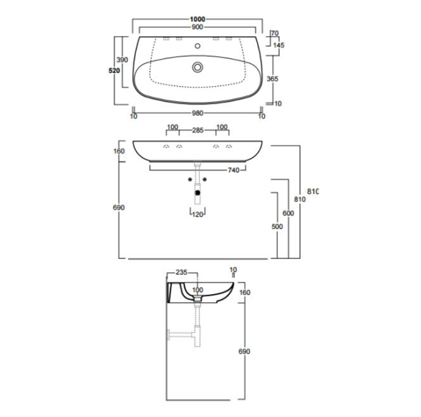 Раковина SIMAS Vignoni VI12bi*1 белая 100 см