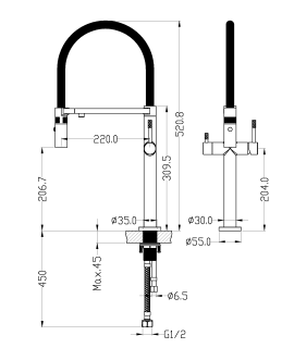 Смеситель для кухни Boheme Uno 115-GM с краном для питьевой воды антрацит