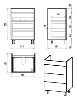 Напольная тумба под раковину Brevita Gloster GLOS-06060-48-2 60см графит