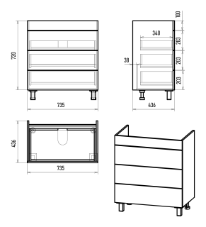 Напольная тумба под раковину Brevita Gloster GLOS-08060-48-2 80см графит