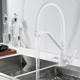 Смеситель для кухни Shevanik S968C с подключением фильтра белый