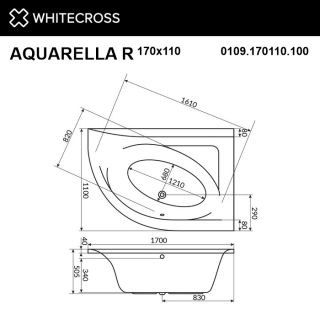 Гидромассажная ванна WHITECROSS Aquarella 0109.170110.100.SOFT.CR правая 170x110 см Soft хром
