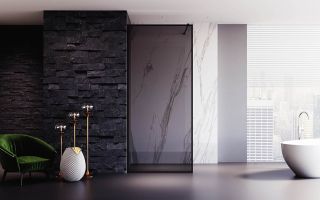 Душевая перегородка Veconi Korato KR-81BT, 700x2000, черный матовый, стекло тонированное