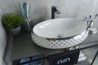 Раковина Gid Nc262 52201 накладная белая / хром 60x41x15