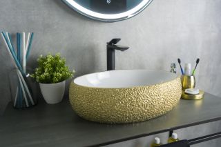 Раковина Gid Nc433 52219 накладная белая / золото 48x34x15