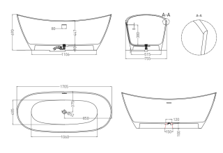Ванна из искусственного камня Salini Noemi S-Sense 101712G 170x75см белый глянцевый