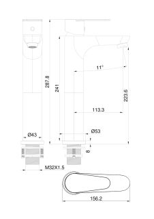 Смеситель для раковины Wonzon & Woghand Alfa WW-A40232-BGG тёмный графит