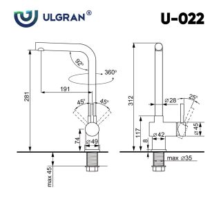Смеситель для кухни Ulgran Classic Ulgran 022(308) чёрный
