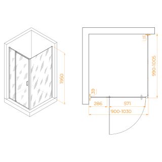 Душевой уголок RGW PA-078 (RGW PA-008 + Z-050-2) 350807890-11 90x100см хром