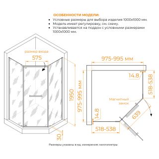 Душевой уголок RGW PA-83-B 78088300-14 100x100 см чёрный