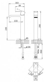 Смеситель для накладной раковины, без донного клапана, чёрный матовый Cezares PORTA-LC-NOP