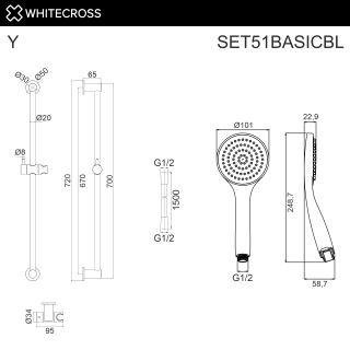 Душевой гарнитур на штанге WHITECROSS SET51BASICGM оружейная сталь