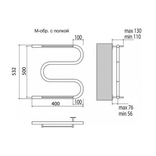 Полотенцесушитель водяной Terminus М-образный с полкой 500x400