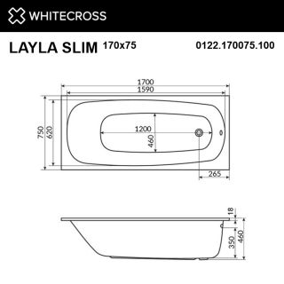 Гидромассажная ванна WHITECROSS Layla Slim 0122.170075.100.SMARTNANO.GL 170x75 см Smart Nano золото