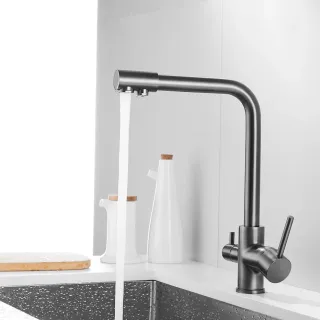 Смеситель для кухни Shevanik S328T с подключением фильтра оружейная сталь