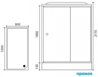 Душевая кабина Royal Bath HP правая стекло чёрное/прозрачное 120x80см RB8120HP6-BT-R