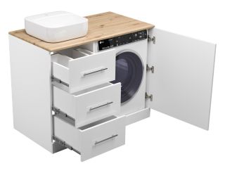 Напольная тумба под раковину Misty Респект под стиральную машину 110см левая белый/дуб Артизан