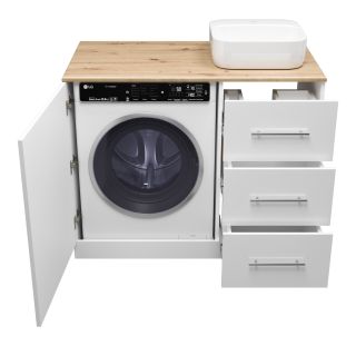 Напольная тумба под раковину Misty Респект под стиральную машину 110см правая белый/дуб Артизан