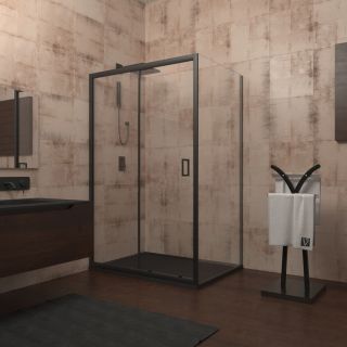 Душевой уголок Veconi Rovigo RV-046B, 1250х1200х1950, черный, стекло прозрачное